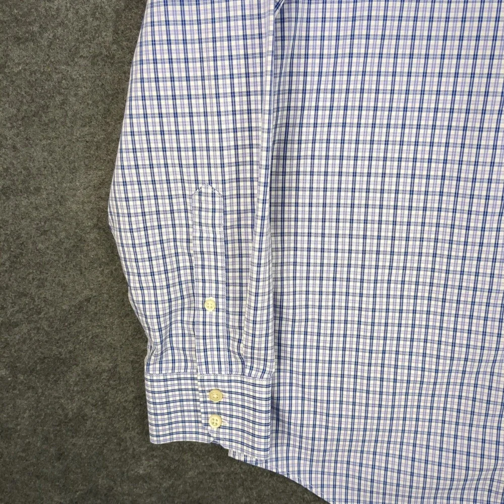 Banana Republic Mens Large Non-Iron Slim Fit Plaid Button Down Shirt Blue Purple